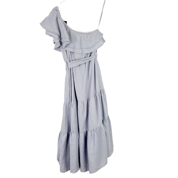 NWT Nicole Miller Linen Blend One Shoulder Ruffle Chambray Midi Dress Size XS - Picture 10 of 12